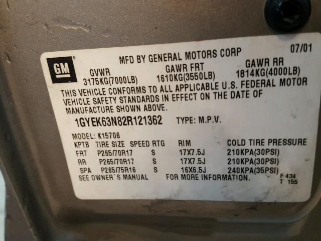 1GYEK63N82R121362 - 2002 CADILLAC ESCALADE L GRAY photo 10