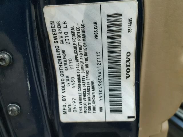 YV1KS9609W1127115 - 1998 VOLVO S90 BLUE photo 10