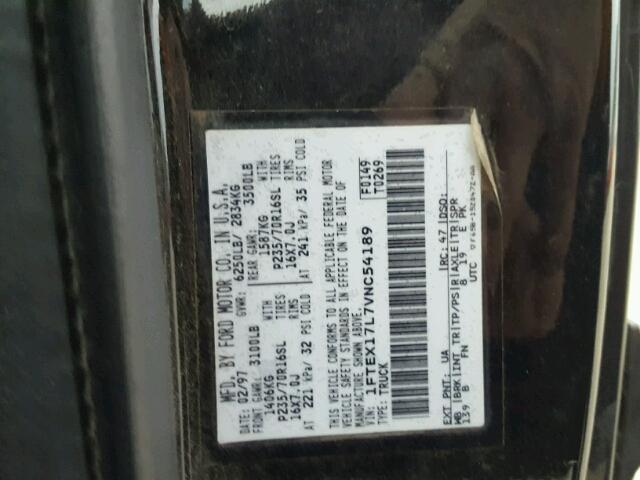 1FTEX17L7VNC54189 - 1997 FORD F150 BLACK photo 10