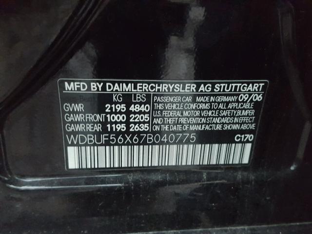 WDBUF56X67B040775 - 2007 MERCEDES-BENZ E 350 BLACK photo 10