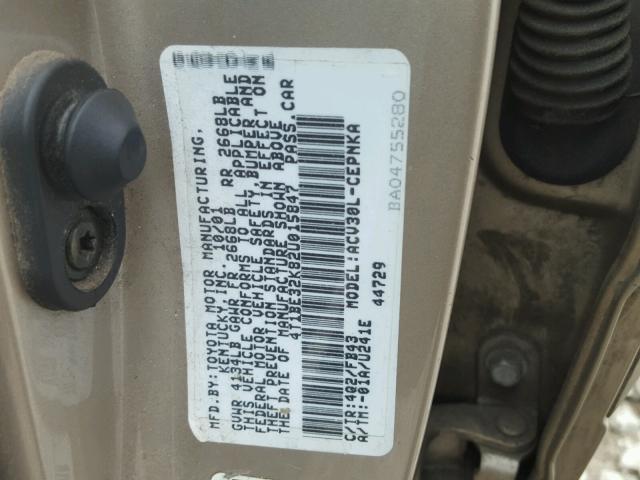 4T1BE32K82U015847 - 2002 TOYOTA CAMRY LE GOLD photo 10