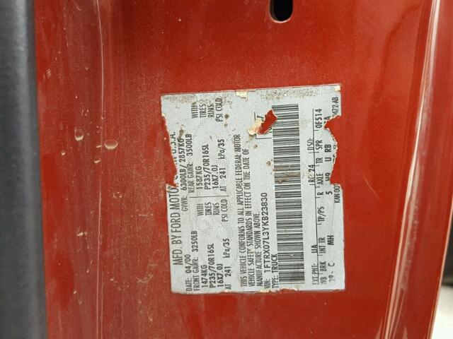 1FTRX07L3YKB23830 - 2000 FORD F150 RED photo 10