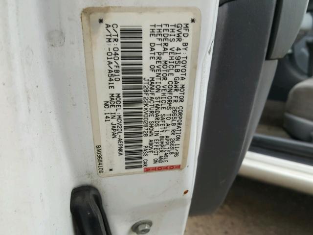 JT2BF22KXV0028728 - 1997 TOYOTA CAMRY LE თეთრი ფოტო 10