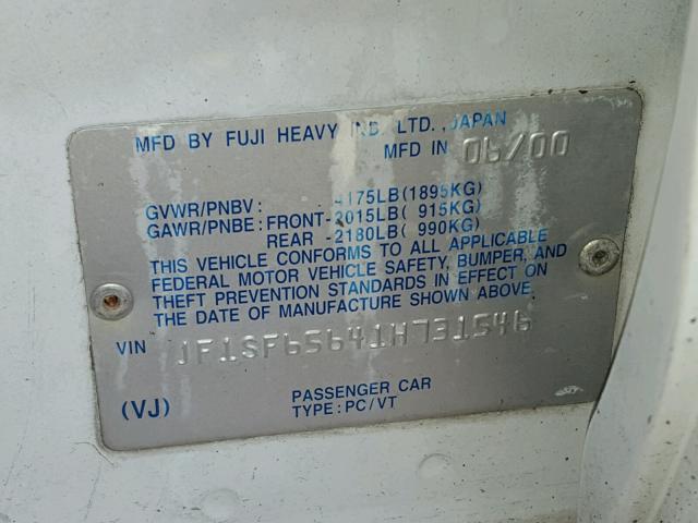 JF1SF65641H731546 - 2001 SUBARU FORESTER S WHITE photo 10