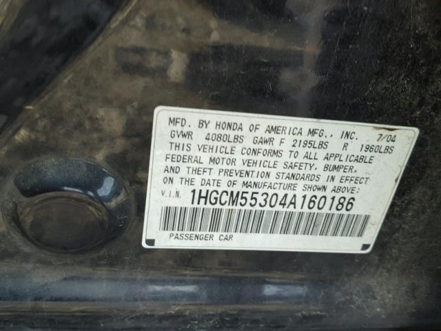 1HGCM55304A160186 - 2004 HONDA ACCORD LX BLACK photo 10