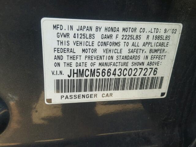 JHMCM56643C027276 - 2003 HONDA ACCORD EX GRAY photo 10