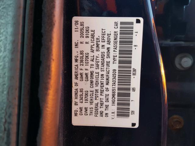 1HGCM66517A034509 - 2007 HONDA ACCORD EX BLUE photo 10