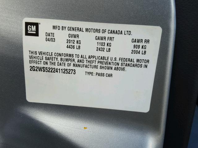 2G2WS522241125273 - 2004 PONTIAC GRAND PRIX SILVER photo 10