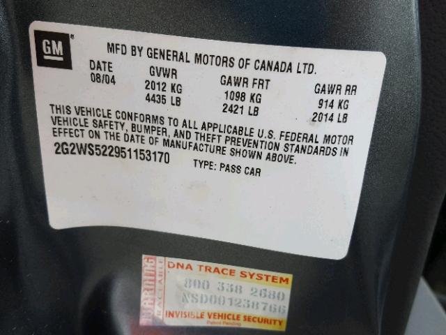 2G2WS522951153170 - 2005 PONTIAC GRAND PRIX ვერცხლისფერი ფოტო 10