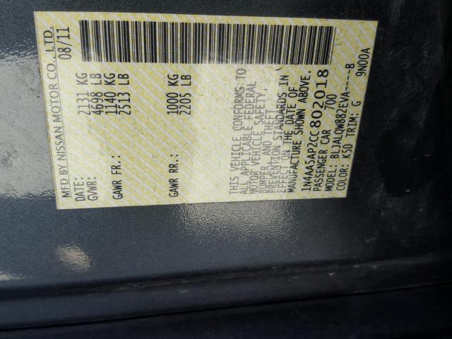 1N4AA5AP2CC802018 - 2012 NISSAN MAXIMA S Gris photo 10