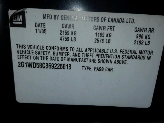 2G1WD58C369225613 - 2006 CHEVROLET IMPALA SUP 黑色 照片 10