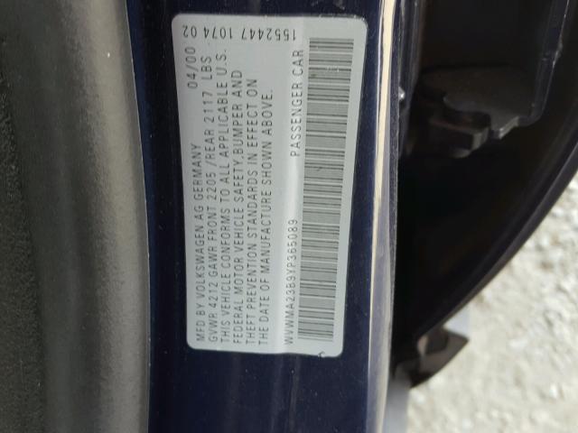 WVWMA23B9YP365089 - 2000 VOLKSWAGEN PASSAT GLS BLUE photo 10