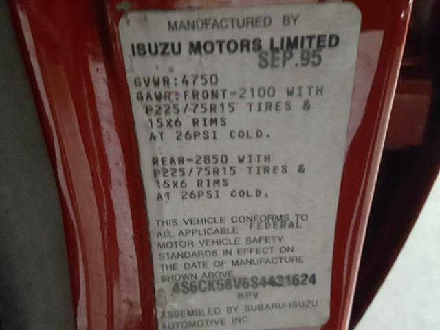 4S6CK58V6S4431624 - 1995 HONDA PASSPORT E 红色 照片 10