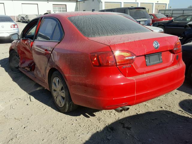 3VW2K7AJ9BM384280 - 2011 VOLKSWAGEN JETTA BASE RED photo 3