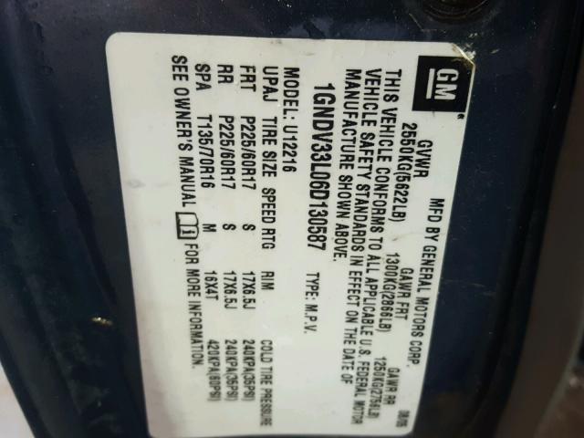 1GNDV33L06D130587 - 2006 CHEVROLET UPLANDER L ლურჯი ფოტო 10