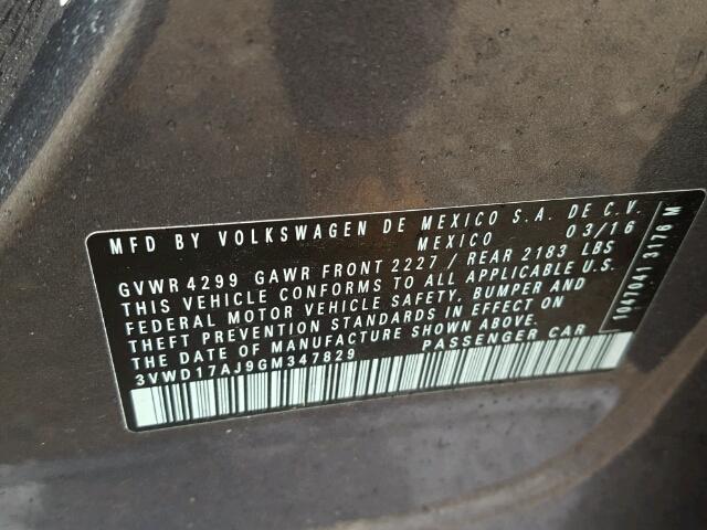 3VWD17AJ9GM347829 - 2016 VOLKSWAGEN JETTA SPOR GRAY photo 10