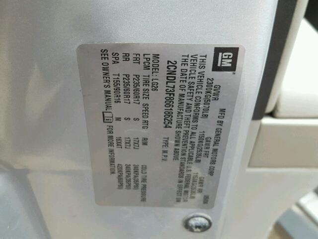 2CNDL73F866186254 - 2006 CHEVROLET EQUINOX LT SILVER photo 10