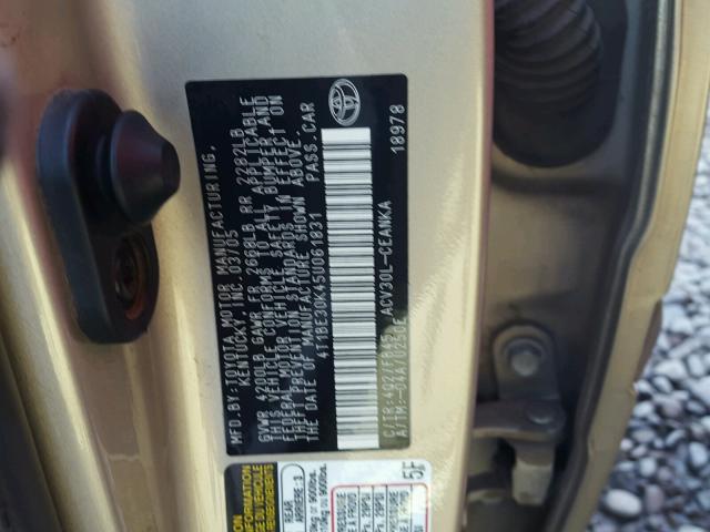 4T1BE30K45U061831 - 2005 TOYOTA CAMRY LE 金色 照片 10