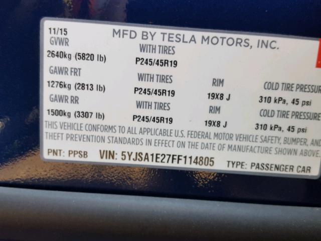 5YJSA1E27FF114805 - 2015 TESLA MODEL S Blau Foto 10