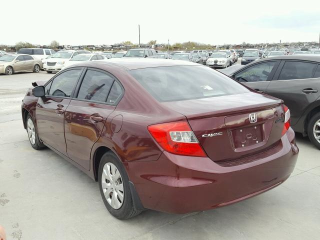 19XFB2F57CE078600 - 2012 HONDA CIVIC LX MAROON photo 3