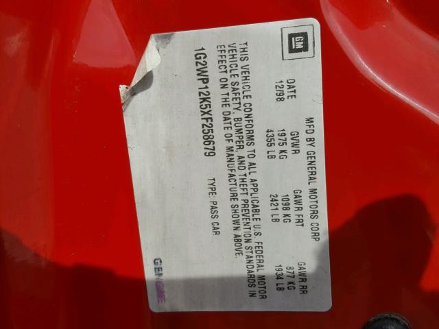 1G2WP12K5XF258679 - 1999 PONTIAC GRAND PRIX RED photo 10