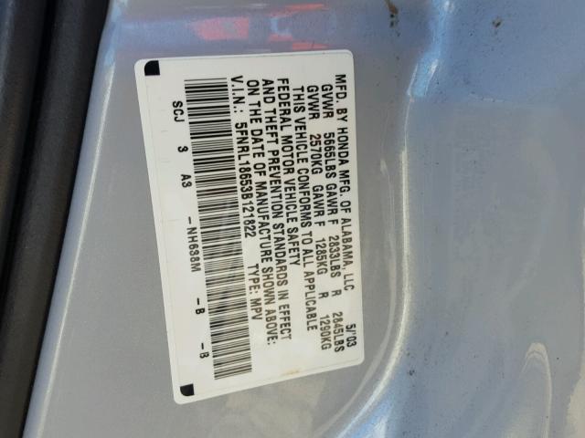 5FNRL18653B121822 - 2003 HONDA ODYSSEY EX SILVER photo 10