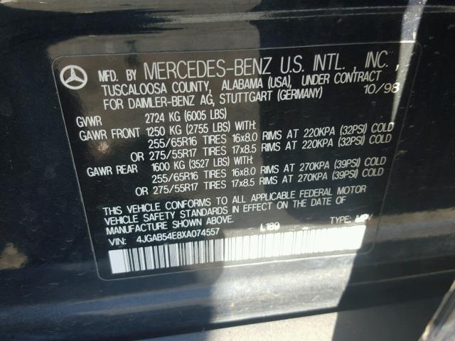 4JGAB54E8XA074557 - 1999 MERCEDES-BENZ ML 320 BLUE photo 10