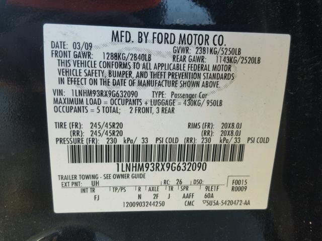 1LNHM93RX9G632090 - 2009 LINCOLN MKS BLACK photo 10