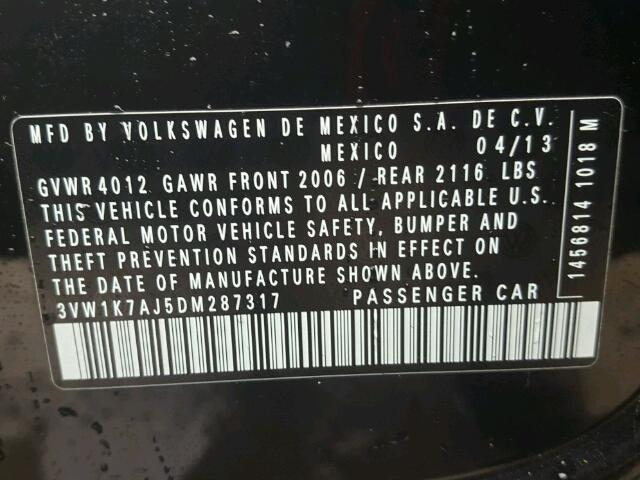 3VW1K7AJ5DM287317 - 2013 VOLKSWAGEN JETTA BASE BLACK photo 10