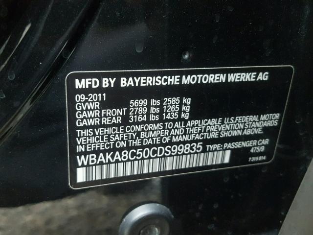 WBAKA8C50CDS99835 - 2012 BMW 750I BLACK photo 10