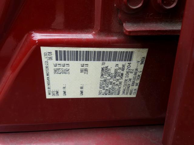 1N4AL21E39C106204 - 2009 NISSAN ALTIMA 2.5 MAROON photo 10