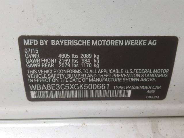 WBA8E3C5XGK500661 - 2016 BMW 328 XI SUL WHITE photo 10