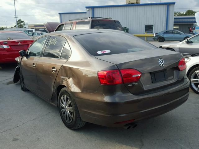 3VW2K7AJ3CM418683 - 2012 VOLKSWAGEN JETTA BASE BROWN photo 3