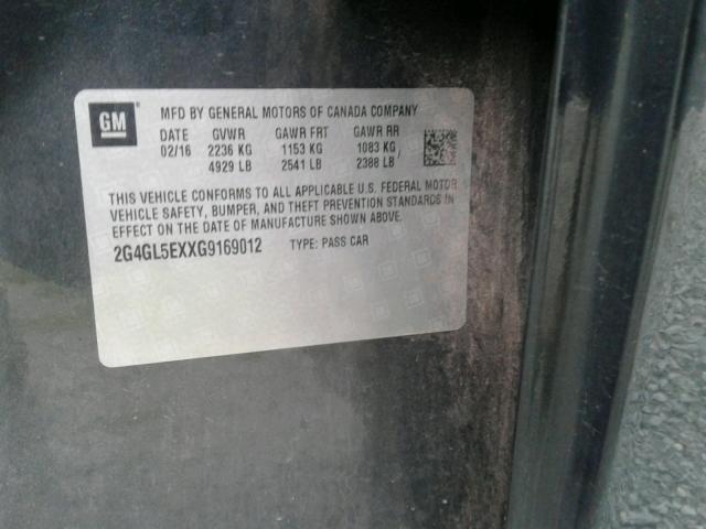 2G4GL5EXXG9169012 - 2016 BUICK REGAL GRAY photo 10