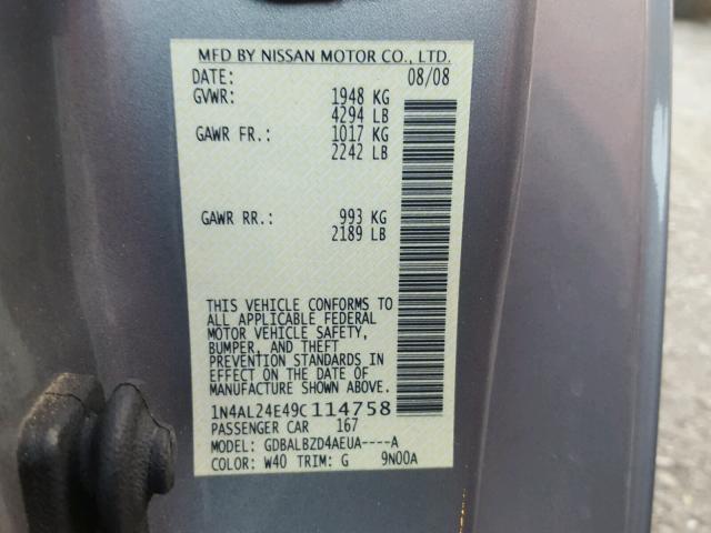 1N4AL24E49C114758 - 2009 NISSAN ALTIMA 2.5 SILVER photo 10