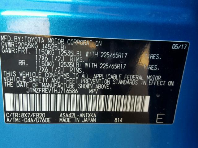 JTMZFREV1HJ716586 - 2017 TOYOTA RAV4 LE Mavi foto 10