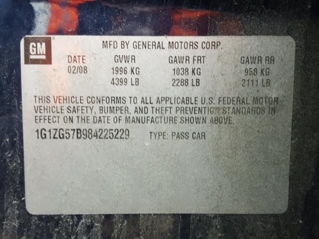 1G1ZG57B984225229 - 2008 CHEVROLET MALIBU LS BLUE photo 10