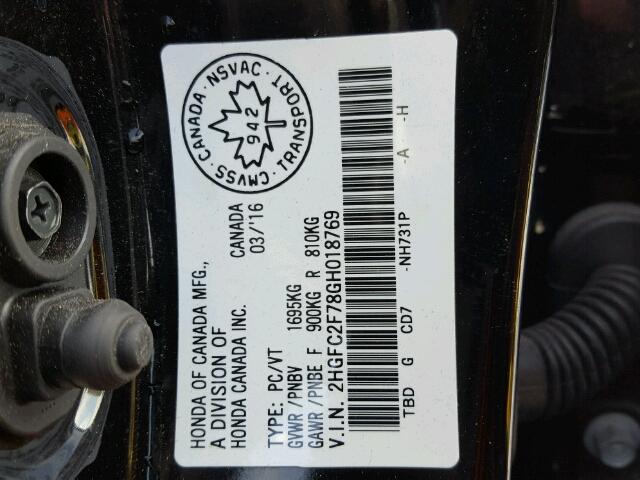 2HGFC2F78GH018769 - 2016 HONDA CIVIC EX BLACK photo 10