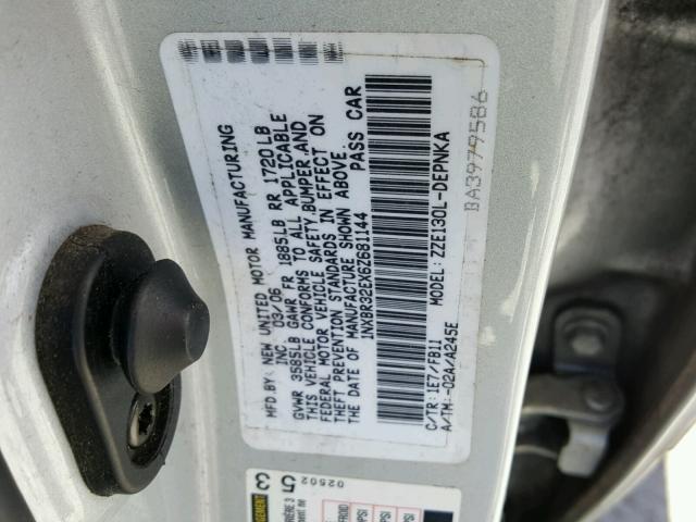 1NXBR32EX6Z681144 - 2006 TOYOTA COROLLA CE SILVER photo 10