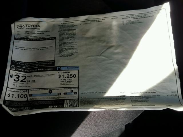 JTNB11HK0J3004756 - 2018 TOYOTA CAMRY L 黑色 照片 9