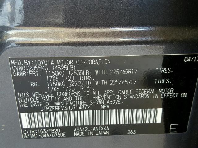 JTMZFREV3HJ714872 - 2017 TOYOTA RAV4 LE Boz foto 10