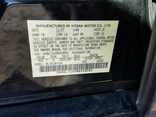 1N4BL21E68N456062 - 2008 NISSAN ALTIMA 3.5 BLACK photo 10