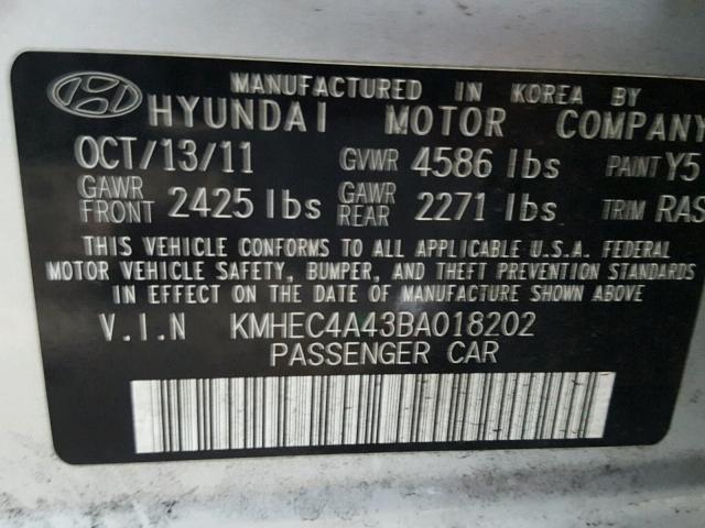 KMHEC4A43BA018202 - 2011 HYUNDAI SONATA HYB SILVER photo 10