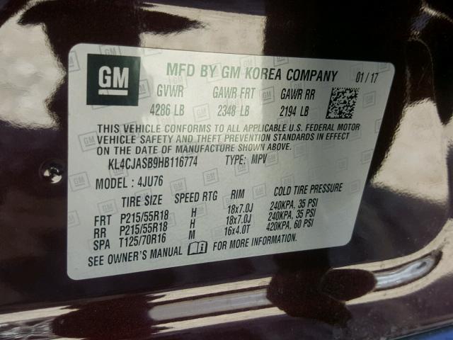 KL4CJASB9HB116774 - 2017 BUICK ENCORE PRE BLACK photo 10