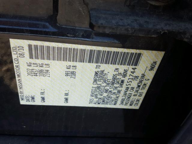 1N4BL2AP4AN551744 - 2010 NISSAN ALTIMA SR BLACK photo 10