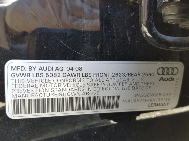 WAUAH74F48N135188 - 2008 AUDI A6 3.2 BLACK photo 10