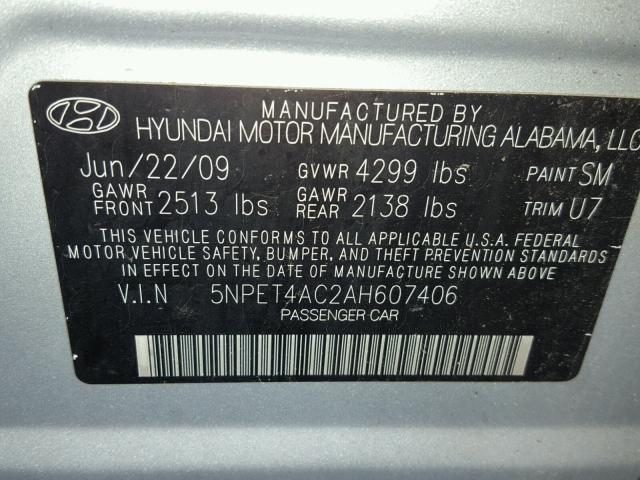 5NPET4AC2AH607406 - 2010 HYUNDAI SONATA GLS SILVER photo 10