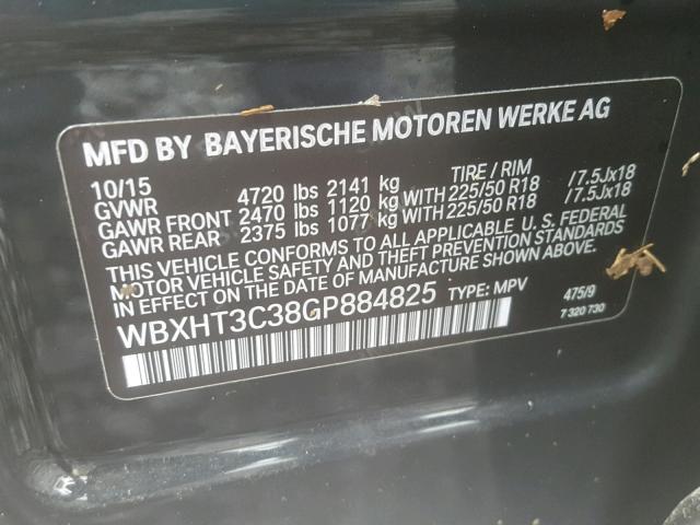 WBXHT3C38GP884825 - 2016 BMW X1 XDRIVE2 BLACK photo 10