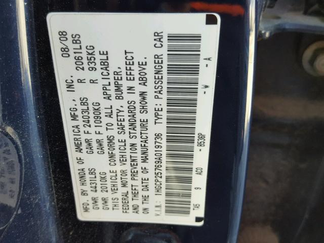 1HGCP25769A019736 - 2009 HONDA ACCORD EX BLUE photo 10