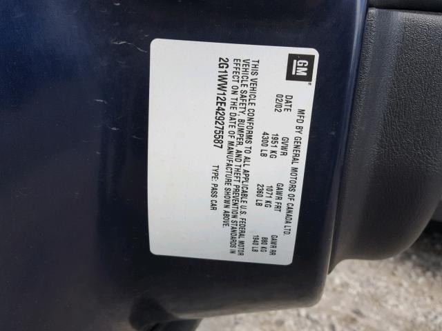 2G1WW12E429275587 - 2002 CHEVROLET MONTE CARL ლურჯი ფოტო 10